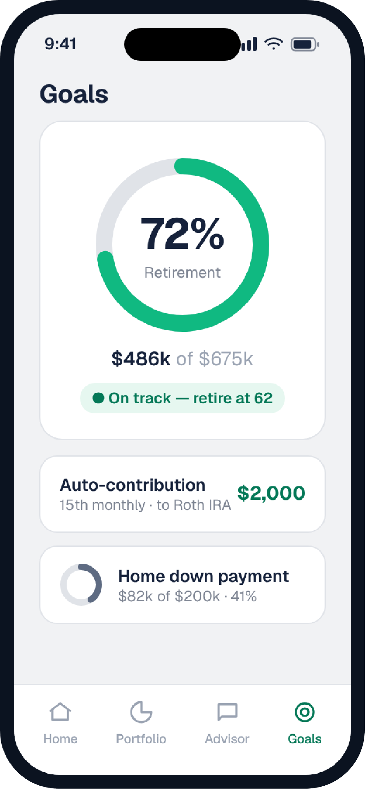 Elevate iOS app — goals progress screen.