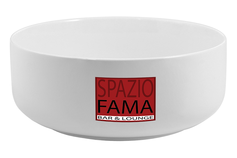 Glazed Spazio Fama stoneware bowl with the mark on the front face