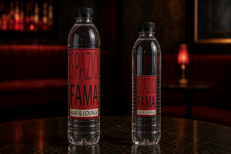 Acqua Fama branded still water bottles in two sizes