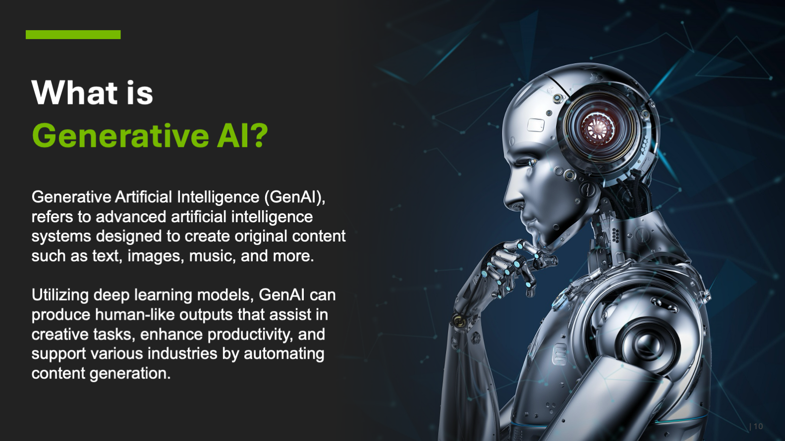What is Generative AI explainer slide with editorial layout